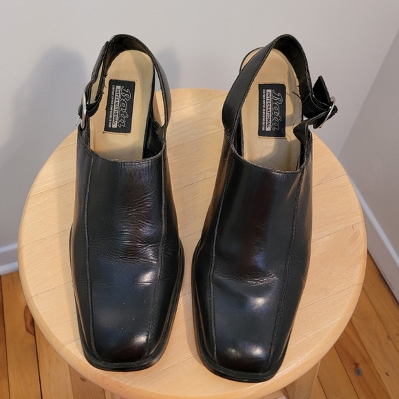 gorgeous black leather slingback loafers high heels row vintage BATA 90s y2k - Picture 3 of 5
